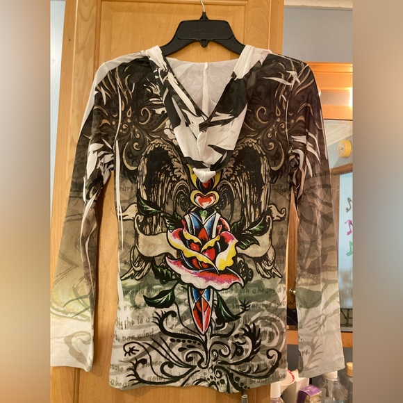 Y2K~ ABAN Long sleeve Silky poly spandex design T-shirt..SizeLarge - Picture 3 of 4